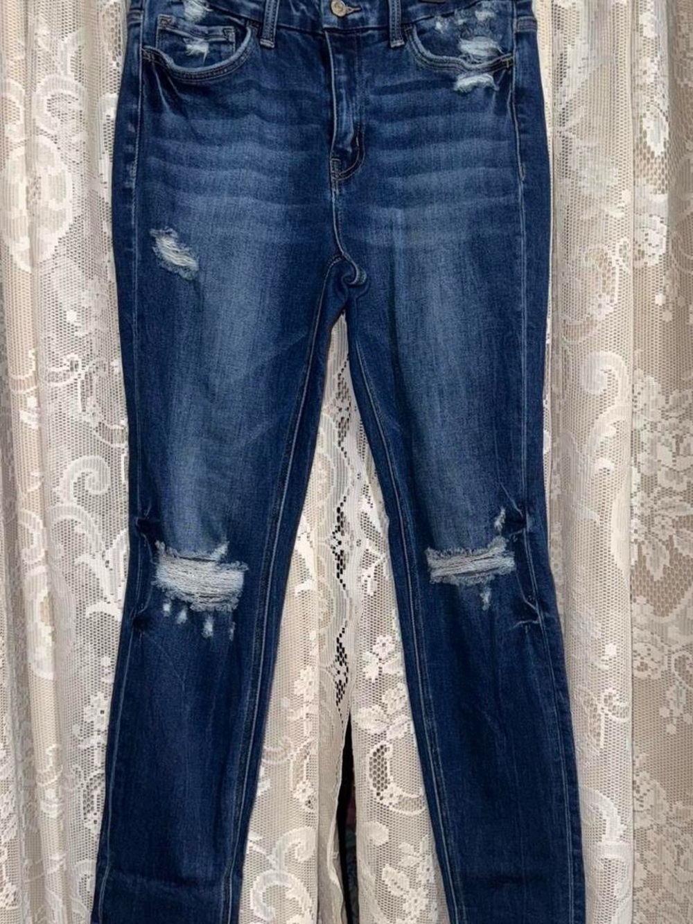 Flying Monkey Mid-Rise Ankle Skinny Distressed Jeans Dark Wash Size 28
